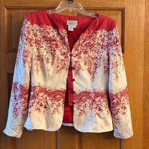 Adrianna Papell Red and Cream Floral Blazer